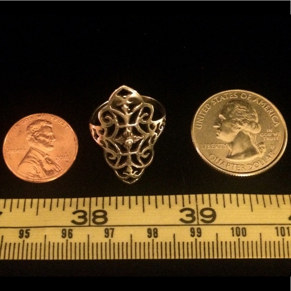 6 3/4 Silver Scroll Ring Vintage Art Nouveau - Picture 6 of 8